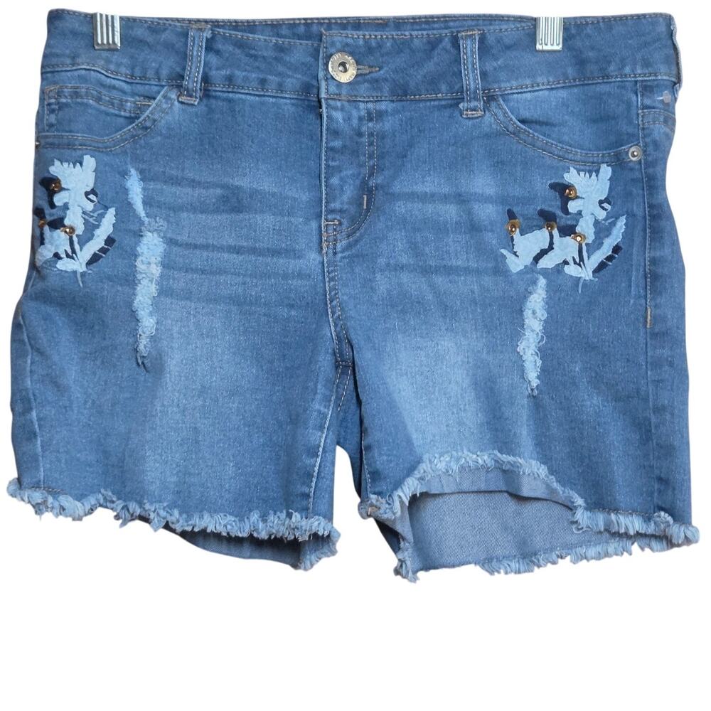 Rhinestone Embellished Jean Raw Hem Shorts Size 8